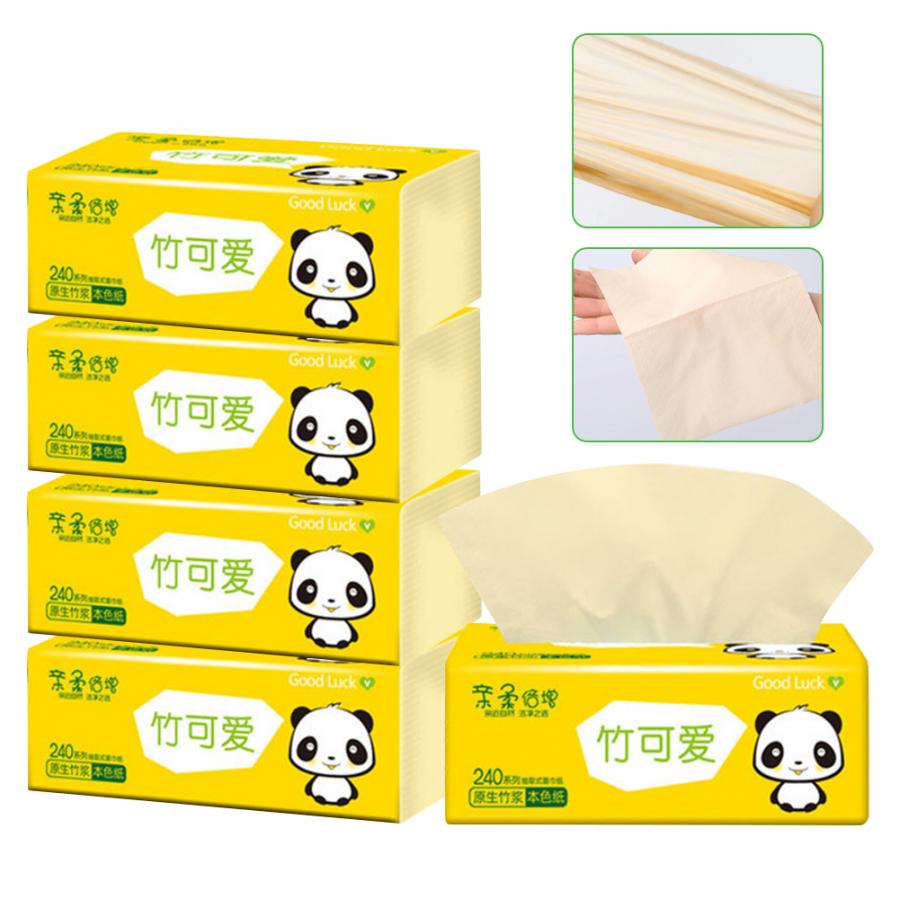 Disposable 5Packs 4Layers Fold Paper Towels Pumping TissuesHome Toilet BathroomBamboo Pulp Napkins Household Tissue