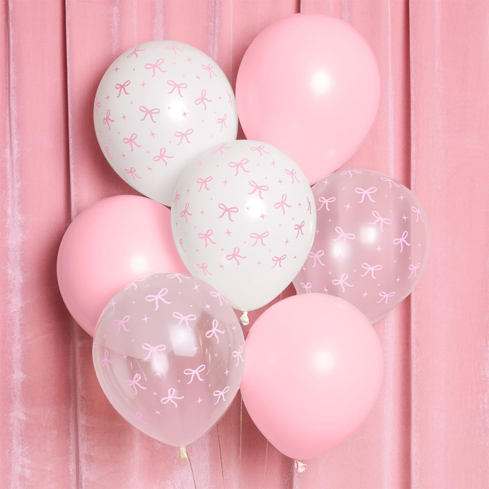 Globos con lazo blanco y rosa, decoración de coqueta, globo de látex para niñas y mujeres, decoración rosa para cumpleaños, suministros para de bienvenida de bebé y boda