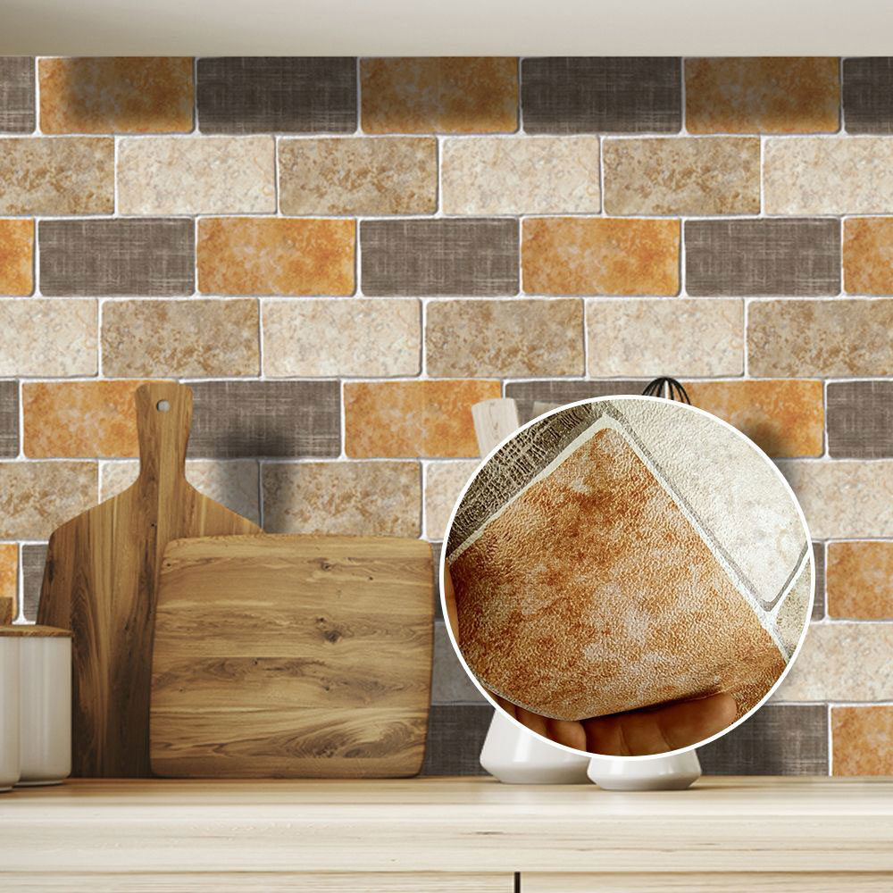 3D Rectangular stone texture wall sticker living room kitchen decorations wallpaper home background Seamless stitching stickers