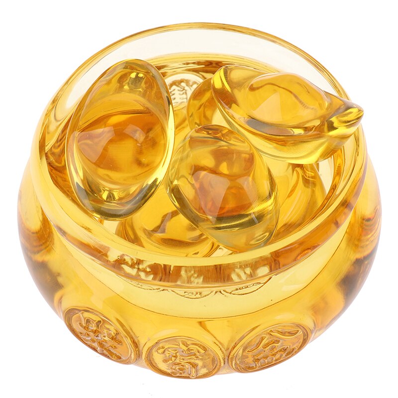 Feng shui kinesisk krystall gull ingots glass gul rikdom skatt skål statue dekorasjon