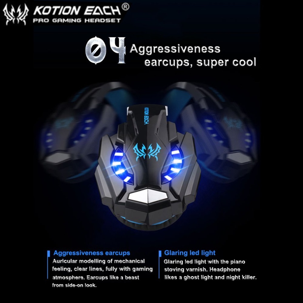 EACH G9000 3.5mm Gaming Headphone Microphone USB Single Hole Headset LED Light For PS4 Laptop Tablet Mobile Phones