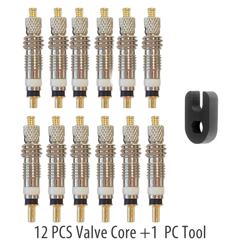 Cykel aftagelig presta ventilkerne cykel udskiftning messing tubeless kerne fjerner værktøj til tubeless road mtb cykel: 12 stk