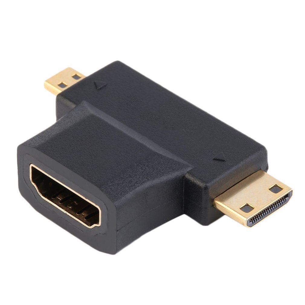 Black HDMI Type A Female to Male Mini HDMI Type C + Male Micro HDMI Type D Adapter