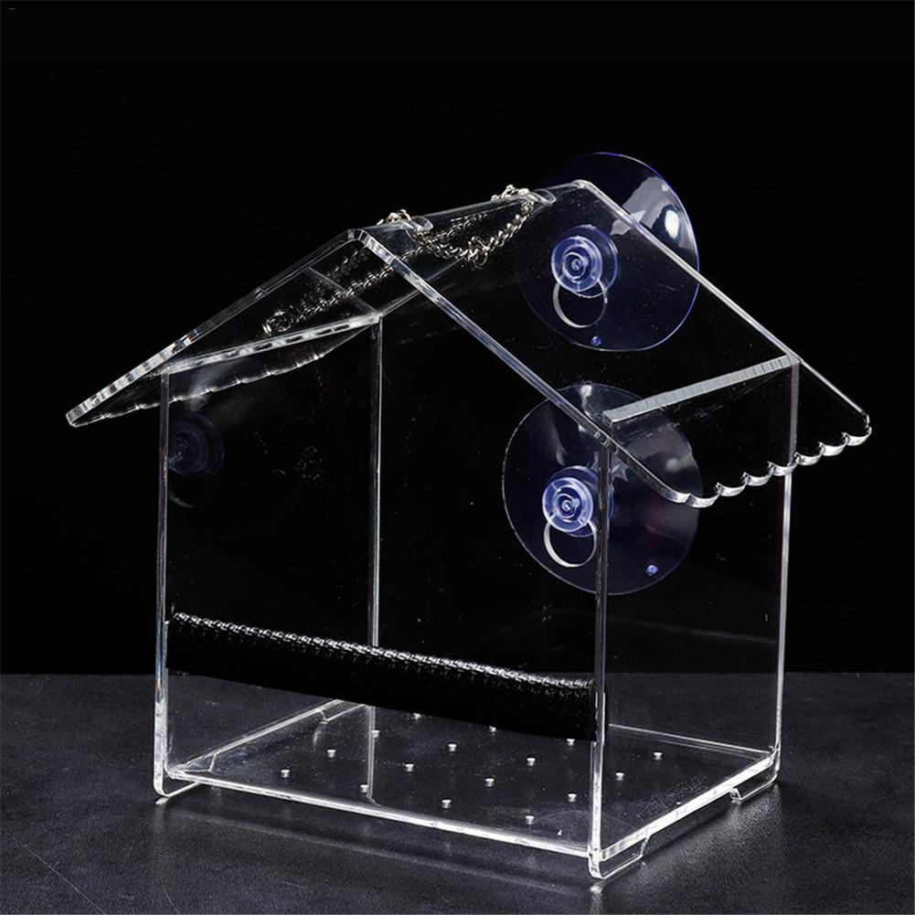 Hanging Bird Feeder House Shape Outdoor Acrylic Bird Feeder With Suction Cup Window Viewing Bird Feeder 2 Installation Methods