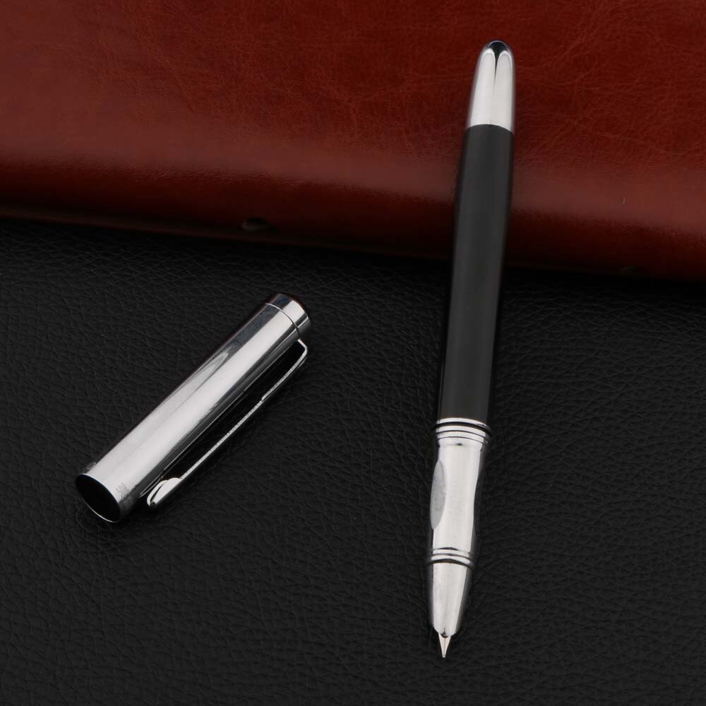 Luxe 127 metalen vulpen roestvrij staal bocht financiën extra fijn briefpapier kantoor schoolbenodigdheden schrijven: Zwart / Gebogen penpunt