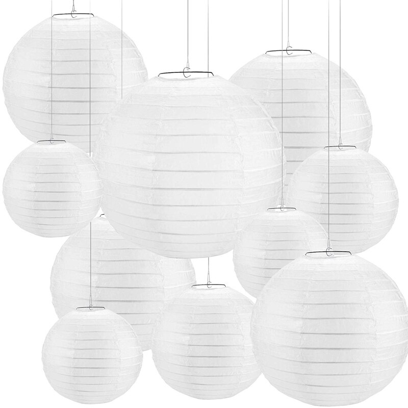30 Pcs 4 inch-12 inch White Paper Lantern Chinese Lanterne Papier Lampion Wedding Party Halloween Christmas Event Hanging Decor