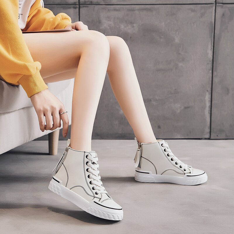 Herfst effen dames high-top skateboardschoenen klassiek wit zwart comfortabele platte schoenen