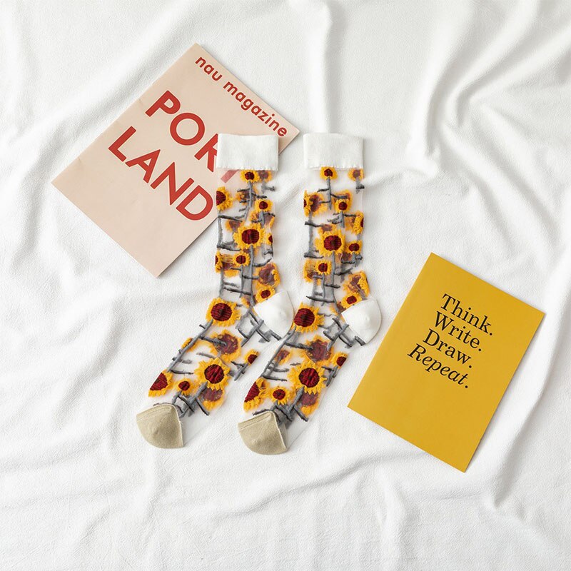 Summer Breathable Ultra-thin Glass Silk Socks Women Geometric Pattern Short Socks Girls Transparent Socks: Style 18