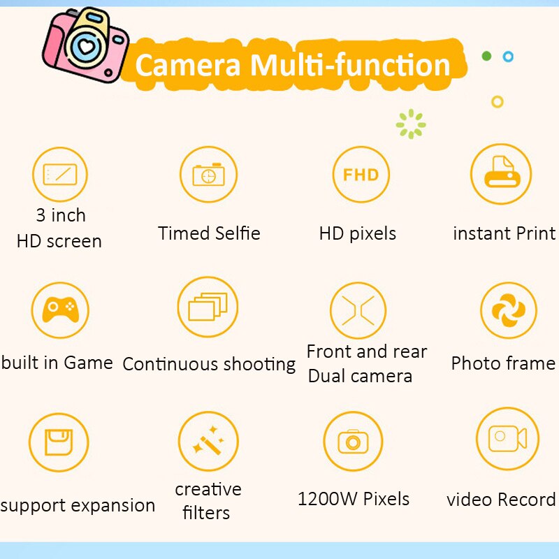 Instant Cameras Kids Print Camera 3.0 inch 12MP HD Photo Video Digital Camera For Children Mini Cute Camera Child Birthday