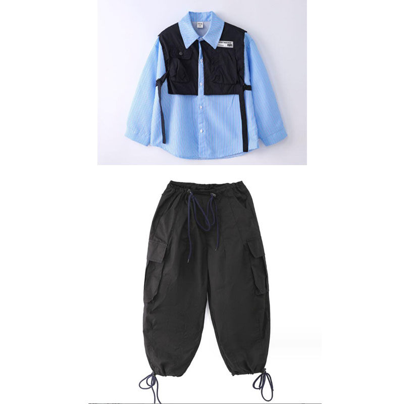Camisa verde de gran tamaño con cordones para niños, pantalones Cargo informales para correr, ropa de calle de Jazz, disfraz de baile, Hip Hop: XL / Oro