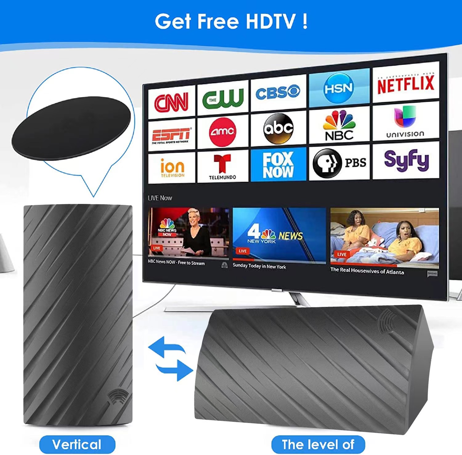 Antenne de télévision numérique HDTV à gain élevé, amplificateur amélioré du signal, haute définition, intérieur, sans connexion réseau, 25DBI, 4K