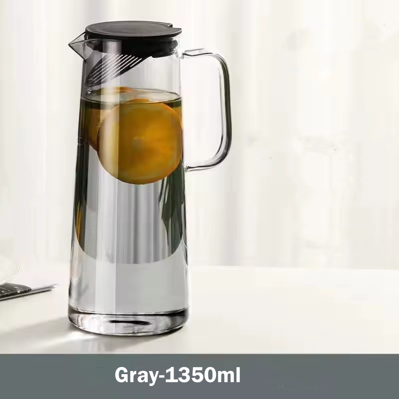 1.8l- glass mugge med lokk, lett å rengjøre, varmebestandig glassvannkanne, kjøleskapskaraffel med håndtak for/kalde drikker: Blå