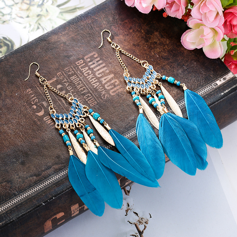 Long Tassel Feather Style Ethnic Boho Big Dangle Statement Earring Wedding Earrings Accessories: E2