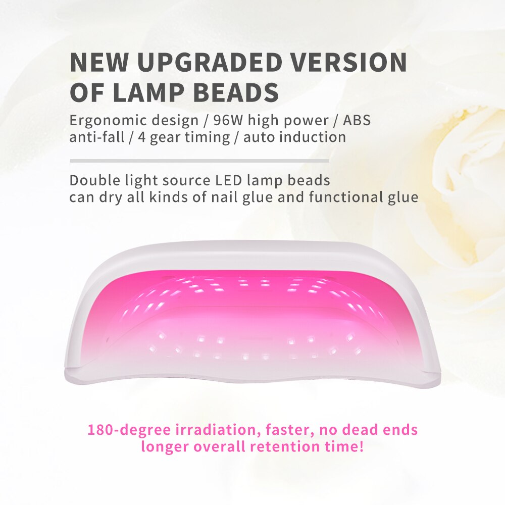 96W secador de uñas lámpara LED UV de uñas esmalte de Gel lámpara de curado de cuidado de la piel rojo lámpara de luz para secador de uñas Auto Sensor manicura herramientas