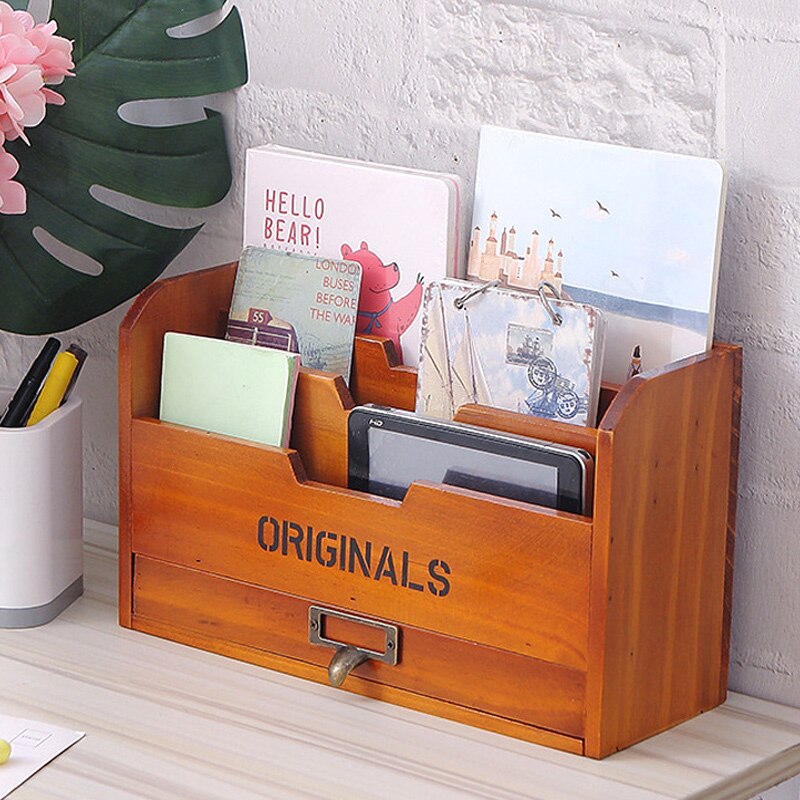 Houten Opbergdoos Brief Rack Vintage Houder Post Mail Papier Card Organizer voor Home Office DC156: Default Title