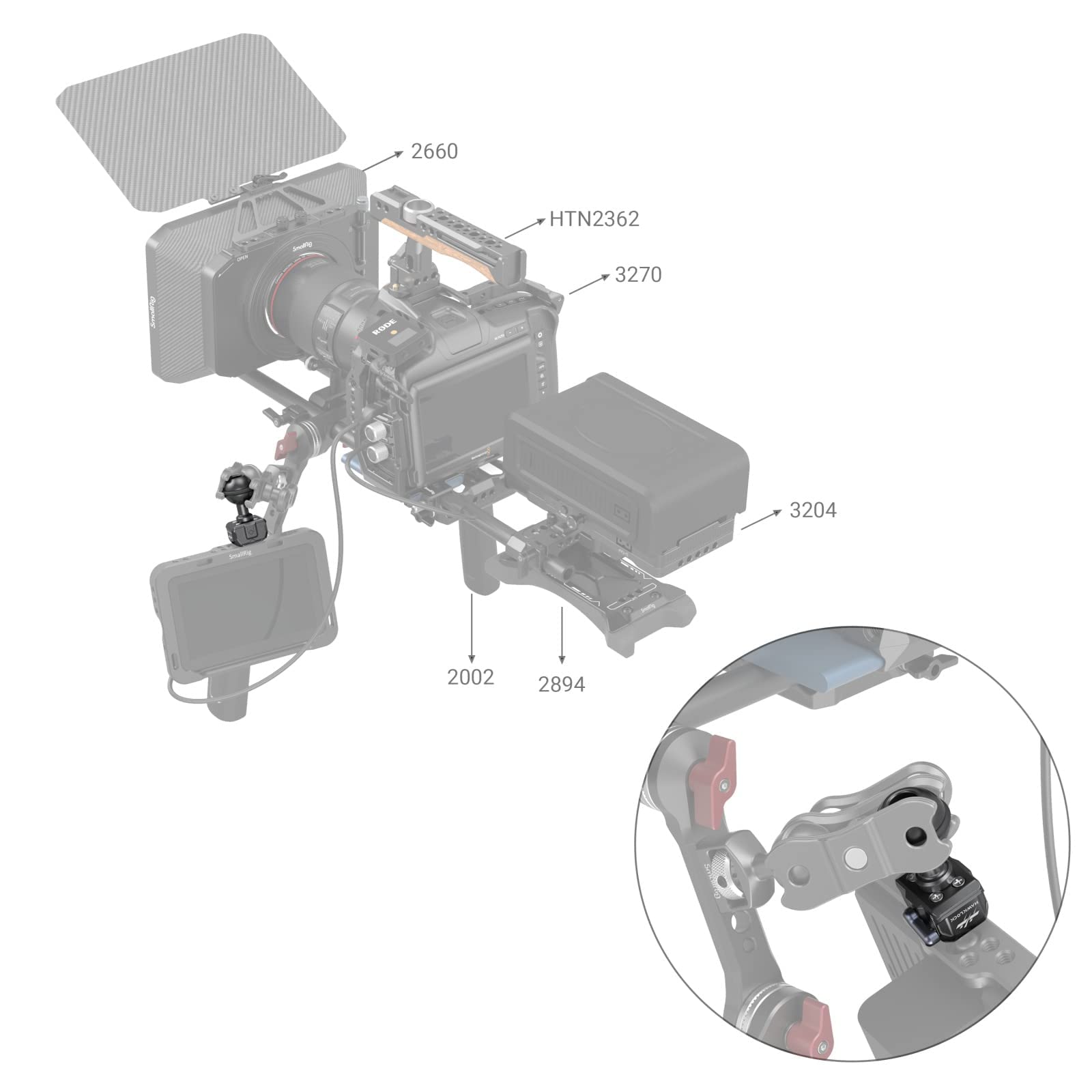 SmallRig -in HawkLock Mini Quick Release 1/4”-20 Ball Head compatible with monitors/LED lights 3600