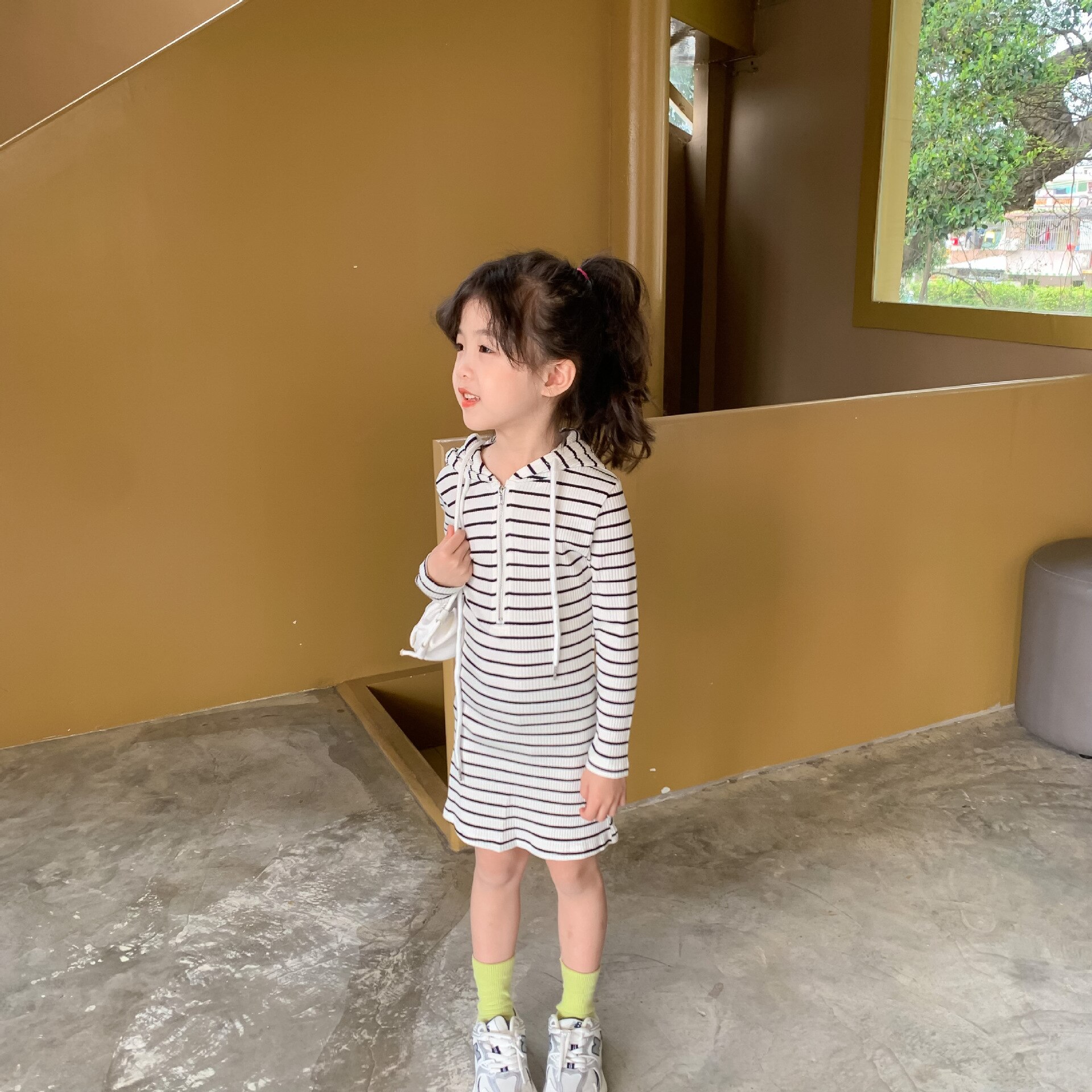 9962C abiti per bambini abito a righe per bambina primavera estate 2022 nuovo abito da ragazza con cappuccio a righe di base abito casual Slim