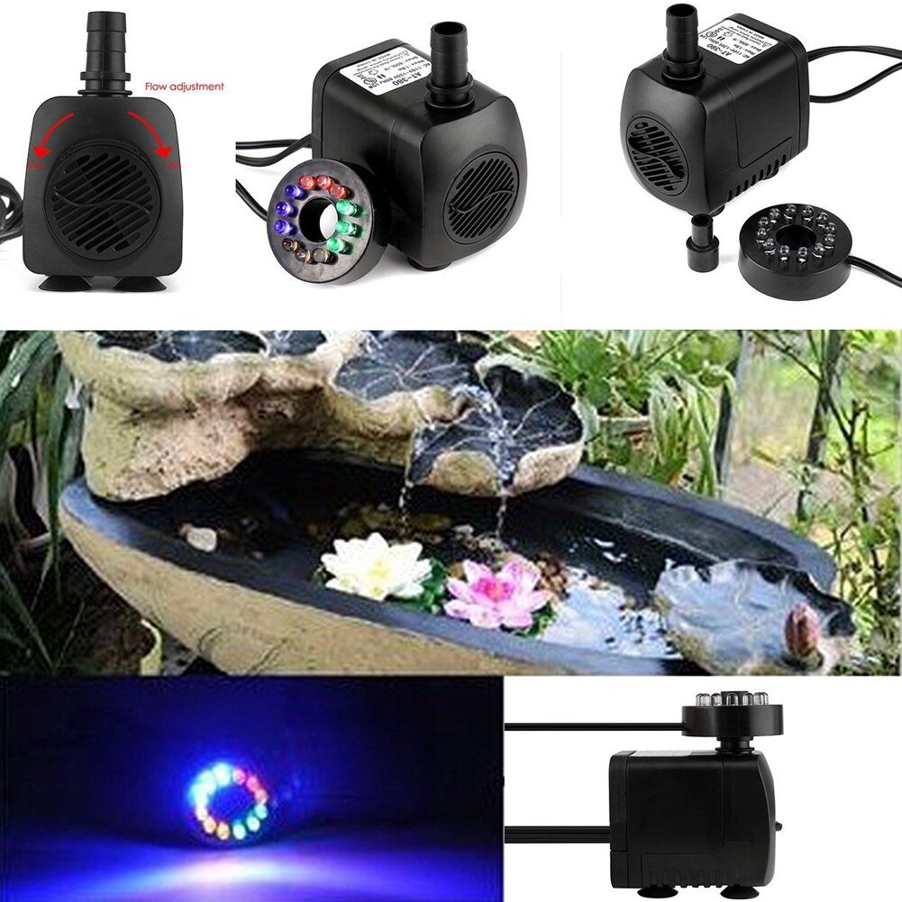 Submersible Water Pump with 12 LED Light for Fountain Pool Home Garden Pond Fish