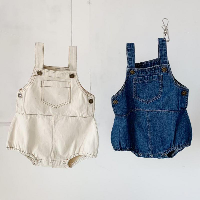 2022 neue Sommer Baby Jungen Denim Karosserie Ärmel Mädchen Overall Kleinkind freundlicher lässig Kleidung 0-3 Jahre