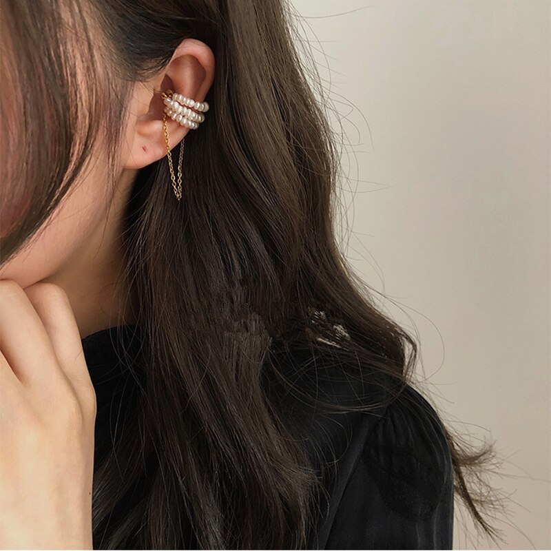 AOMU Catena Della Perla dell'annata Magnete Osso Orecchio Dei Monili Della clip dell'orecchino per Le Donne Del Regalo Del Partito no piercing