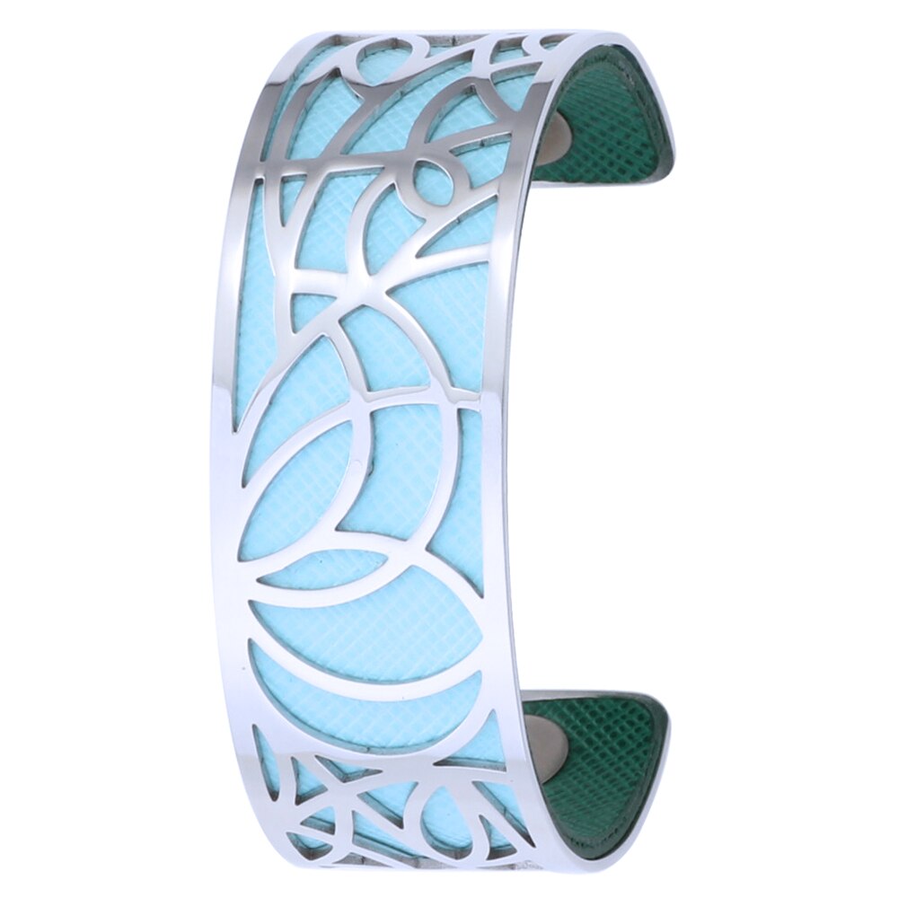 Koaem Rvs Armband Femme Acier Inoxydable De Luxe Manchet Bangle Abstract Patroon Verwisselbare Lederen Sieraden: 007