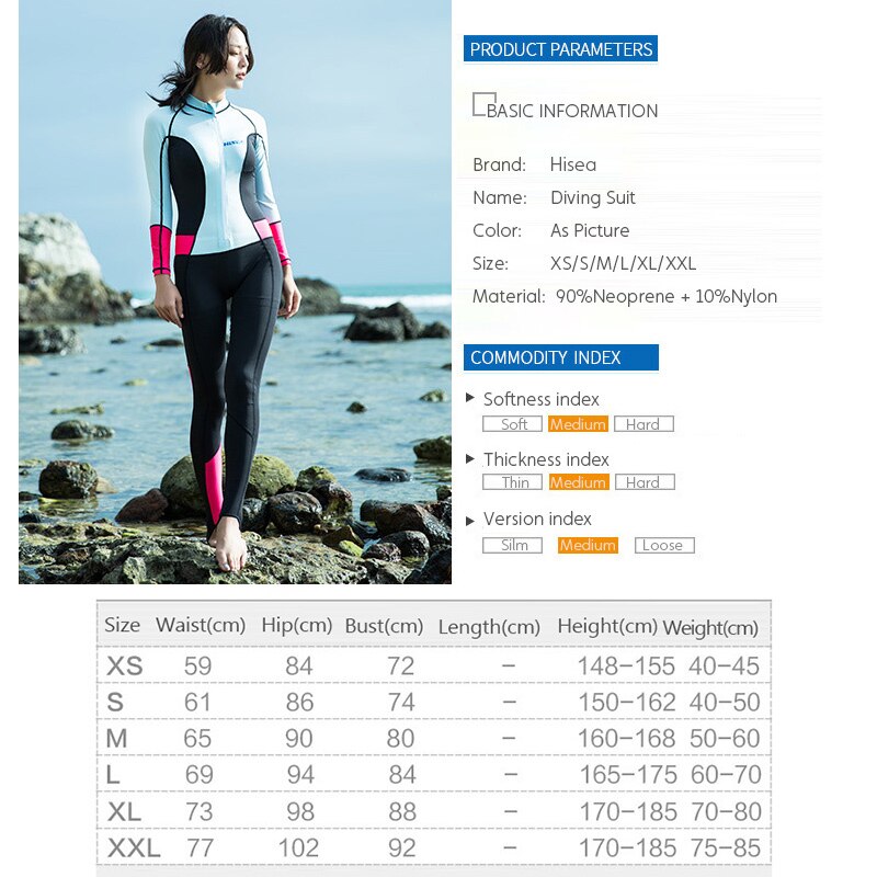 Nowy Hisea UV ochrona przed słońcem kobiety kombinezon do nurkowania jeden kawałek nurkowania kombinezon z Pad w klatce piersiowej Nylon kombinezon do nurkowania strój kąpielowy z długim rękawem