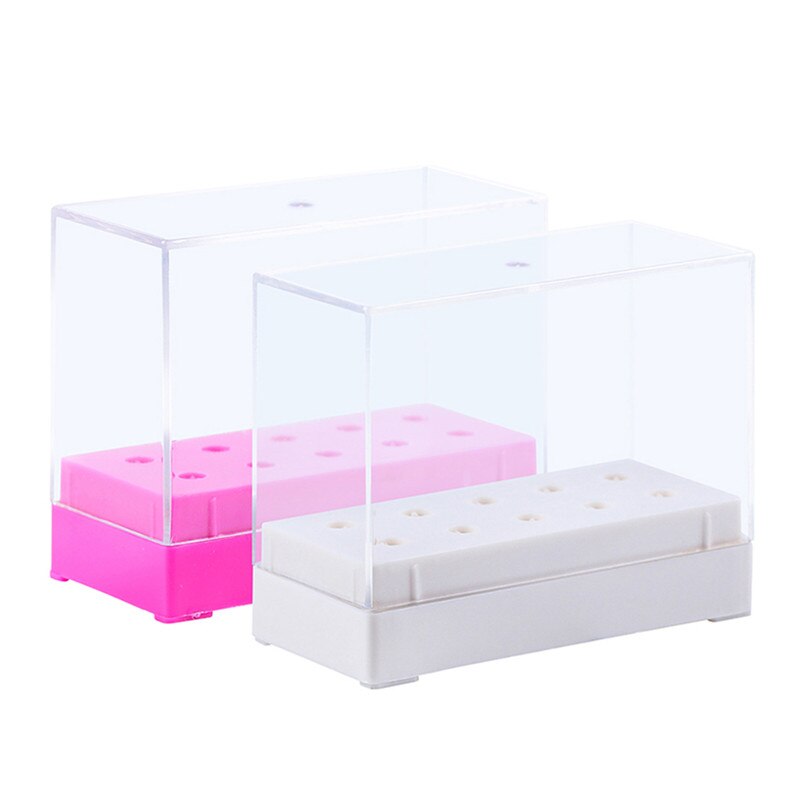 Clear Plastic Nail Drill Bits Storage Box Stand Display 7/10 Holes Organizer Case Container Manicure Tool Accessory