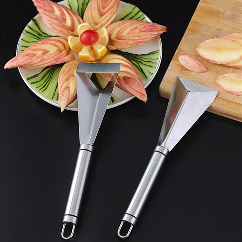 Cuchillo triangular de acero inoxidable para tallar frutas, frutas y verduras para tallar utensilio, herramienta de cocina antideslizante