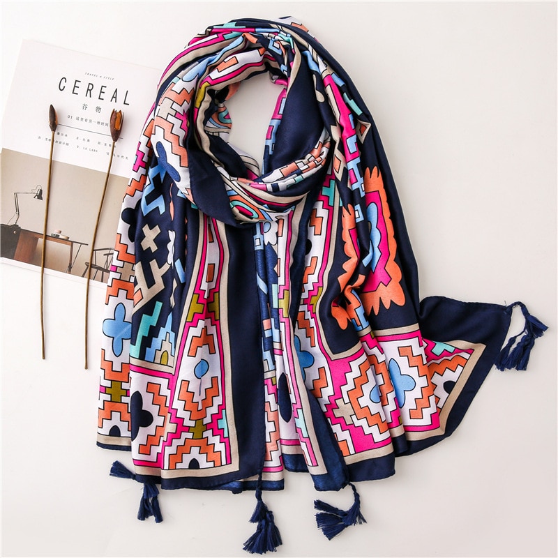 Écharpe pour femme, châles et écharpes chauds, doux et longs, style ethnique, imprimé, étoles de plage, écharpe hijab douce et chaude