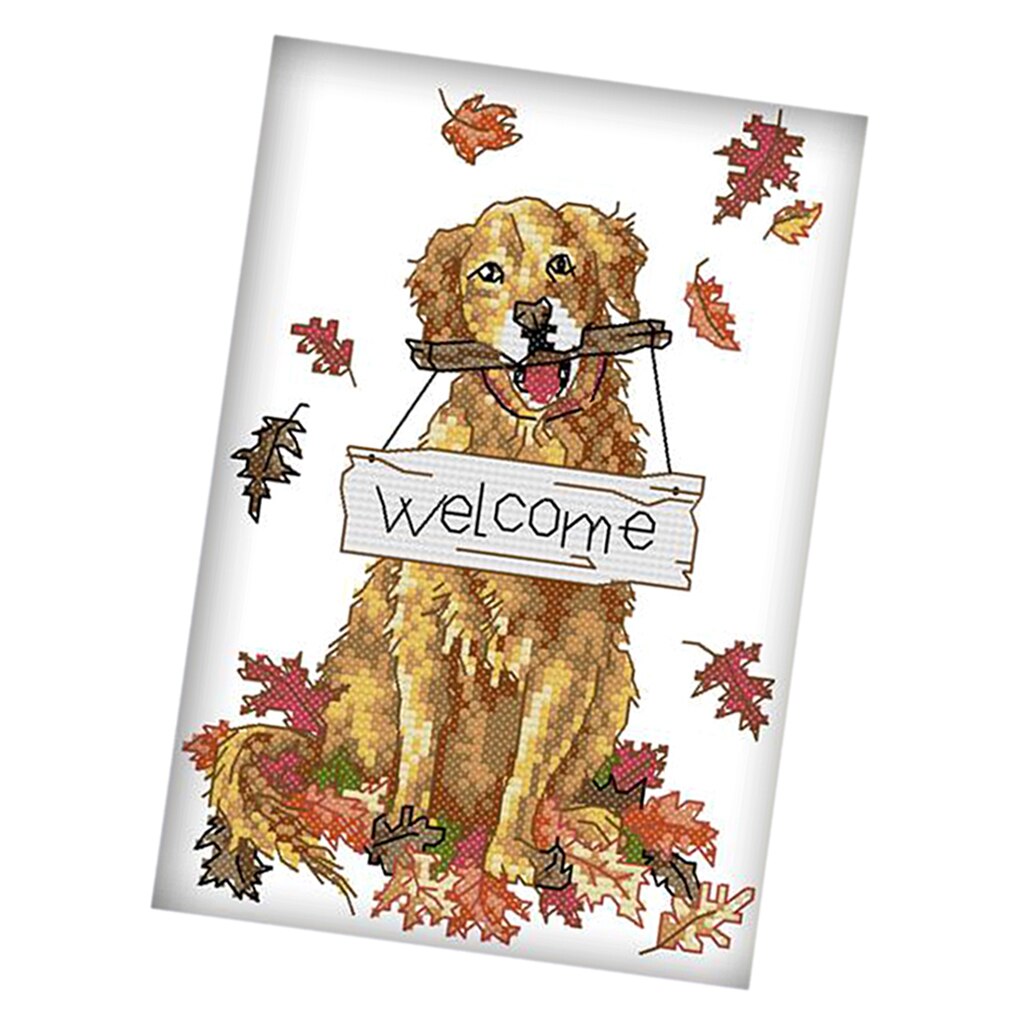 DIY Stamped Cross Stitch Kits with Printed Pattern- Lovely Dog Pattern DIY Needlepoint Embroidery Kits for Adults Beginners