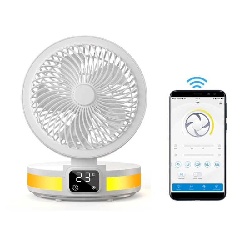 USB Desktop Floor Fan with 4 Speed Portable Folding LED Light Black White