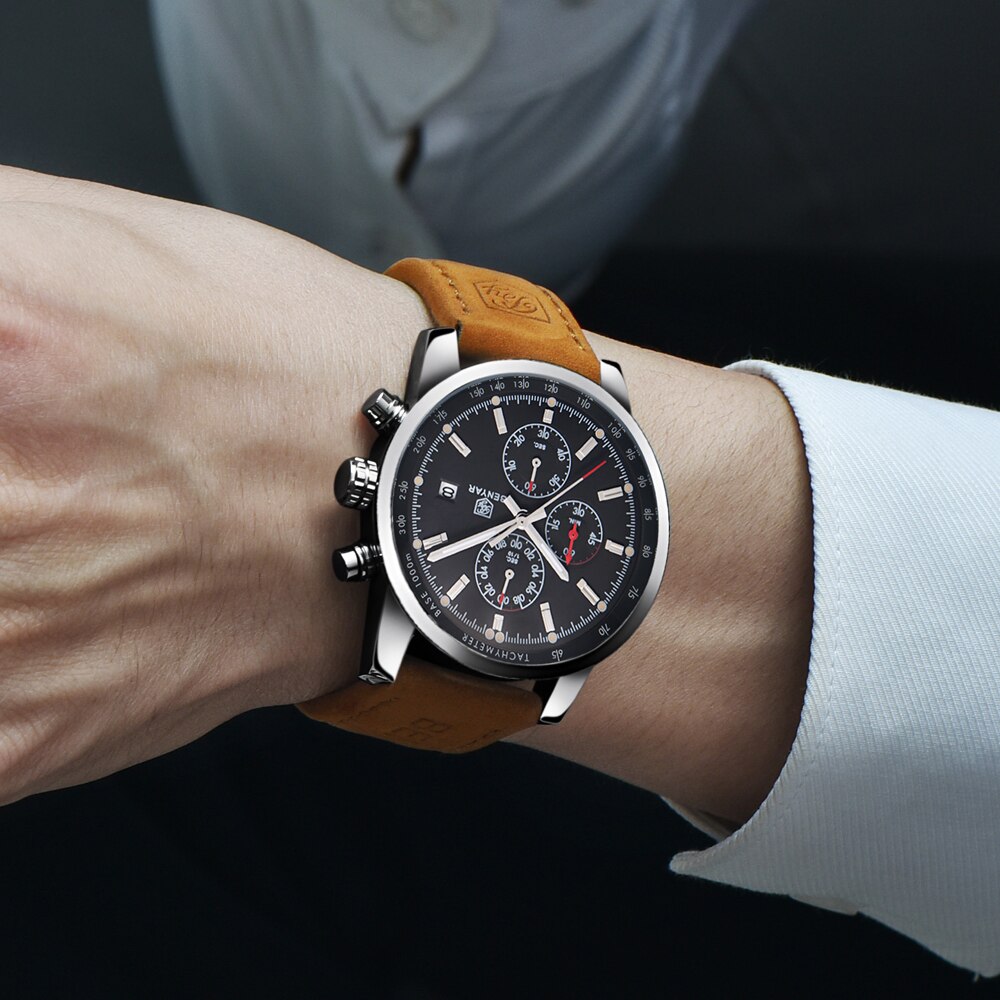 BENYAR moda chronograf sportowe męskie zegarki Top marka luksusowy zegarek kwarcowy Reloj Hombre Saat zegar męski godzina Relogio Masculino