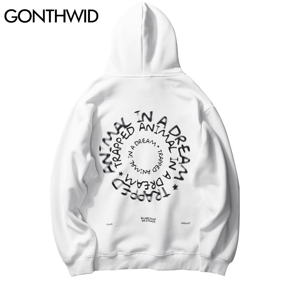 GONTHWID Trapped Animal Letters Print Hoodies Sweatshirts Streetwear Harajuku Mens Hip Hop Casual Pullover Tops