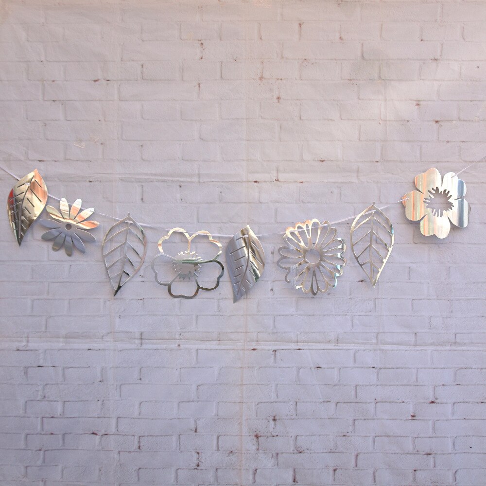 1Set Leaves Paper Flag Banner&amp;Flags Garland Floral Bunting Banners DIY Kids Birthday/Wedding Event Party Decoration Supplies: Silver