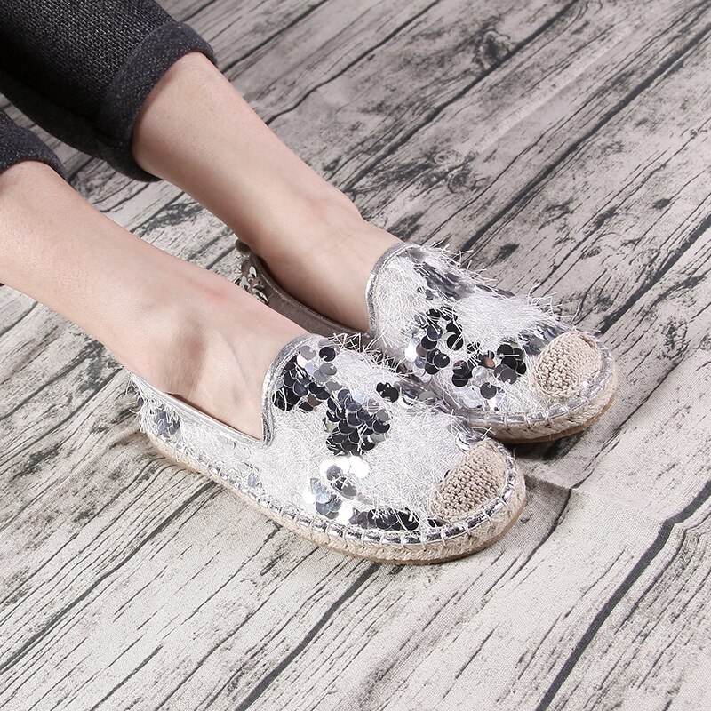 printemps plat pêcheur chaussures femme sequin décontracté simple sauvage chaussures pour femmes.