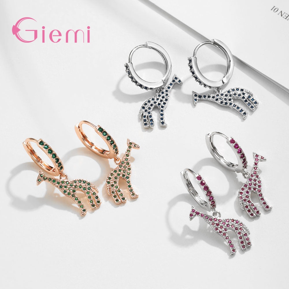 Koreaanse 925 sterling zilveren giraffe oorbellen voor dames en kinderen, schattige dieren oorbellen in boho stijl met strass steentjes