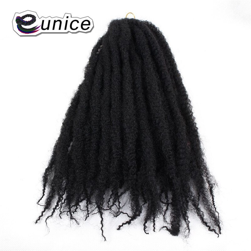 Eunice 3Packs Marley Braids Hair Extension Synthetic Ombre Afro Kinky Crochet Braiding Hair Crochet Braids Bundles 18": #1B