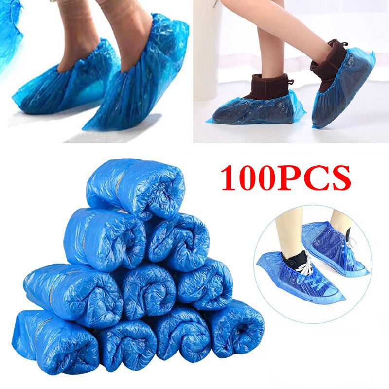 100pcs/lot Disposable Waterproof Plastic Shoe Covers Rainy Day Carpet Floor Protector Thick Cleaning Shoe Cover Blue Overshoes
