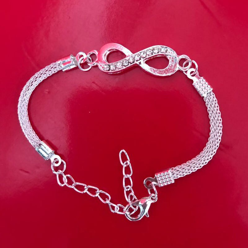 DoreenBeads-pulsera de para mujer, joyería con diamantes de imitación, brazalete infinito de Color plateado, accesorios para hombre, dijes, , 1 ud.