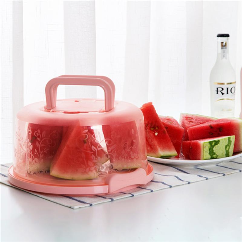 1pc Portable Cake Box Handheld Cake Packaging Food Storage Case Fresh Keeping Container with Lid (Pink)