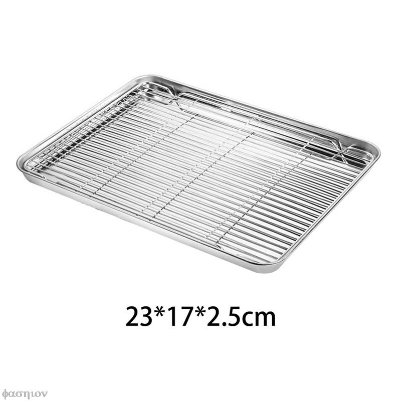 Stainless Steel Baking Tray With Removable Cooling Rack Set Non-stick Chips Basket Baking Dish Grill Mesh Kitchen Tool BBQ Tray: KN15433H01-S