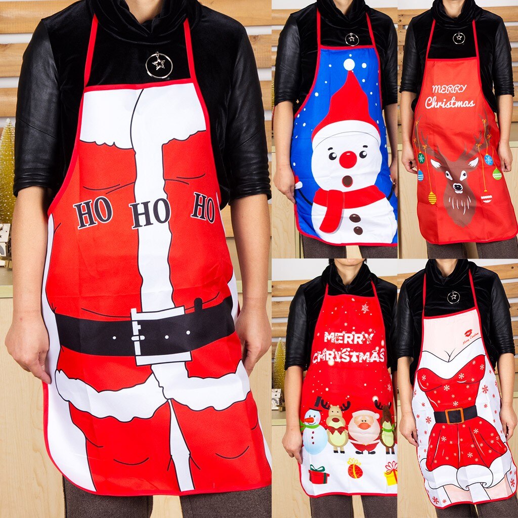Papai noel impresso avental de natal bonito cartton avental de natal lavável cozinha bar aventais restaurante garçom decoração