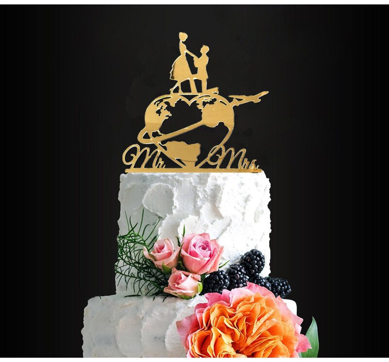 Mapa świata cylinder tort weselny, patelnia i pani podróży mapa świata cylinder tort weselny, lustro złota mapa świata z parami ciasto wystrój: styl 4