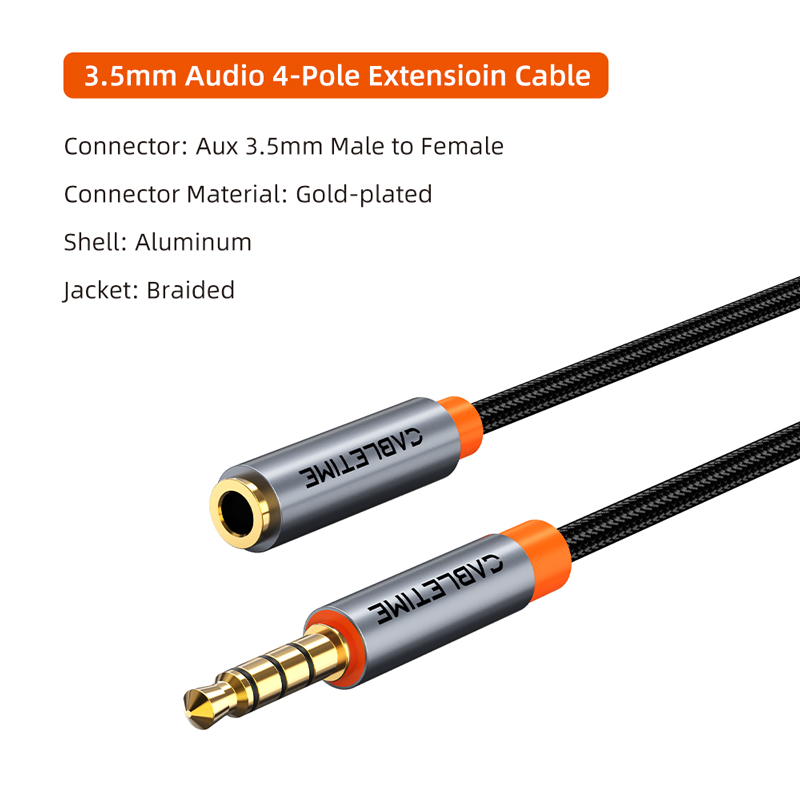 CABLETIME Cable auxiliar de 3,5 mm Cable de extensión Cable de micrófono de audio Cable conector HiFi de 3,5 mm para teléfono Altavoces de audio Auriculares: 2 m