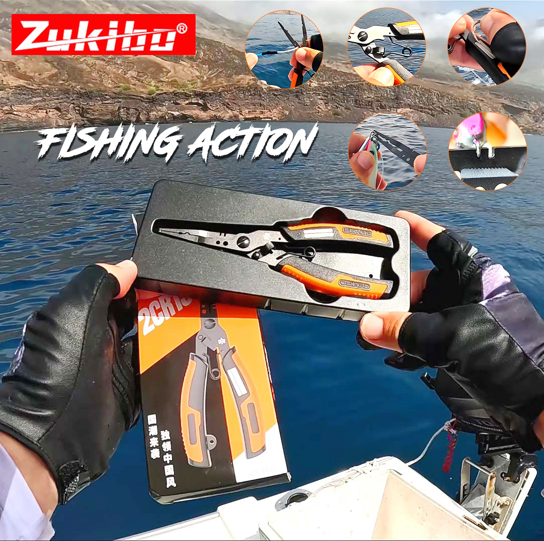 ZUKIBO nueva alicates de pesca multifunción con afilador de anzuelos, alicates de pesca de acero inoxidable 2CR13, pinzas para quitar anzuelos y señuelos
