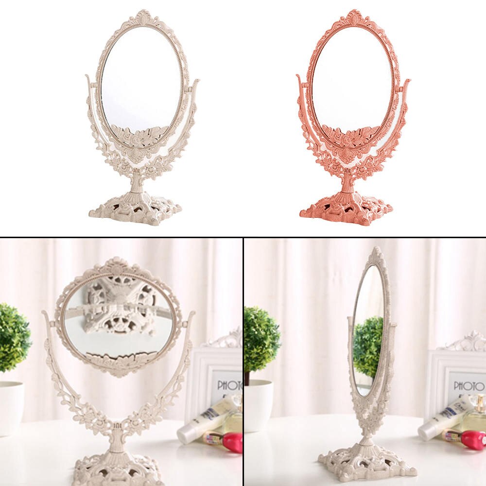Europæisk retro makeup spejl blomstret oval rundt håndholdt spejl prinsesse makeup skønhedsværktøj til piger kvinder