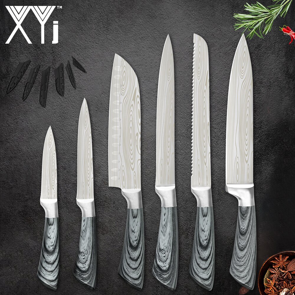 Xyj 8 stk kjøkkenkniver verktøy sett kniv oppbevaringspose 8 '' kokk skiver brød hakking verktøy stekekniv fiskekjøtt matlagingsverktøy: 6 stk sett