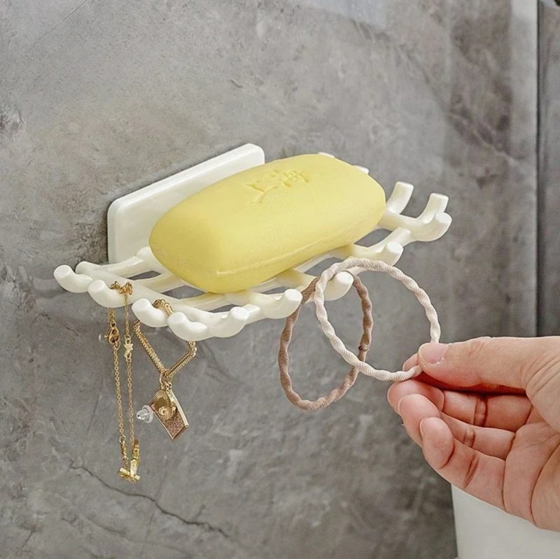 1/5x Soap Bar Holder for Shower Wall Mounted Soap Drain Holder with Hooks Self-Adhesive Storage Dish Bathroom Kitchen Racks