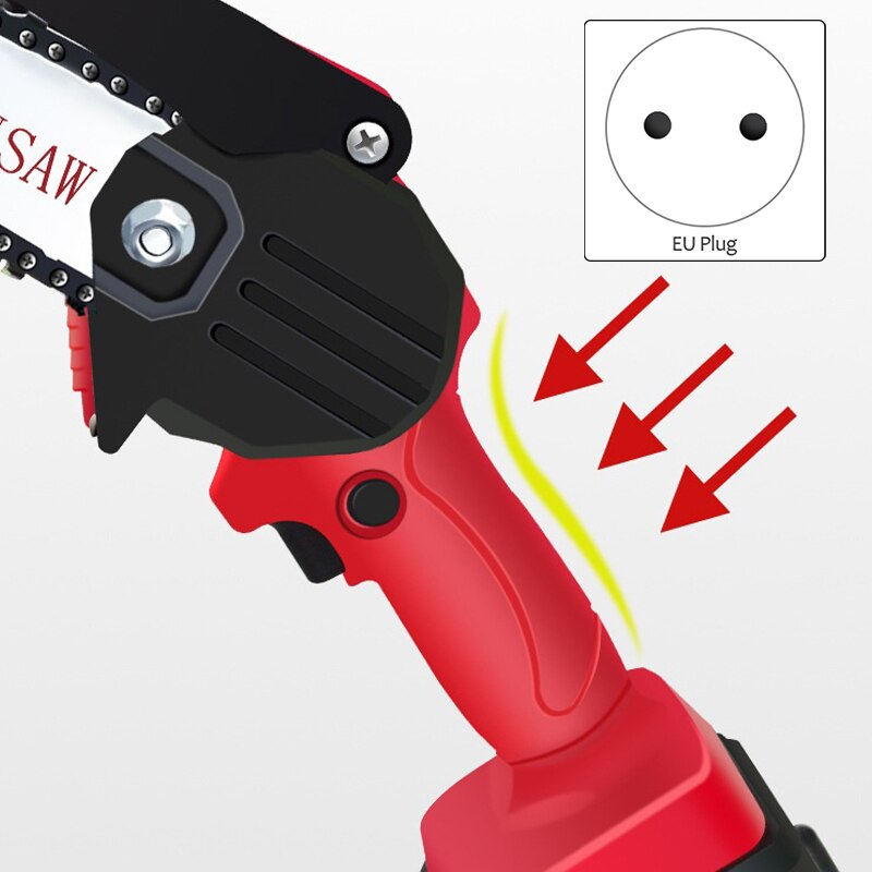 Mini-kettingzaag 24v draadloze elektrische draagbare kettingzaag borstelloze motor snoeischaar kettingzaag voor houtzagen eu-stekker