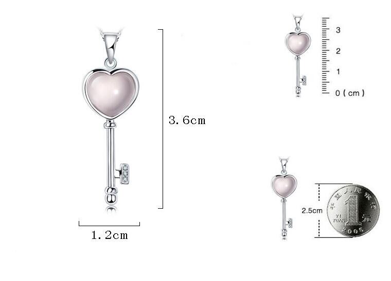 Nowy przyjazd moda miłość serce klucz różowy opal klejnot kamień 925 srebro panie wisiorek naszyjniki biżuteria prezent boże narodzenie